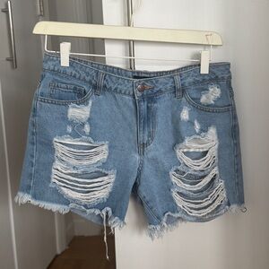 Forever 21 Light Blue Distressed Bermuda Jean Shorts